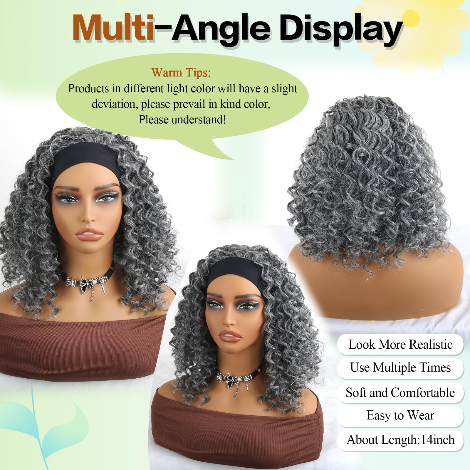 Aisaide 12inch grey wig closeup curls showing defined spirals and tangle-resistant texture