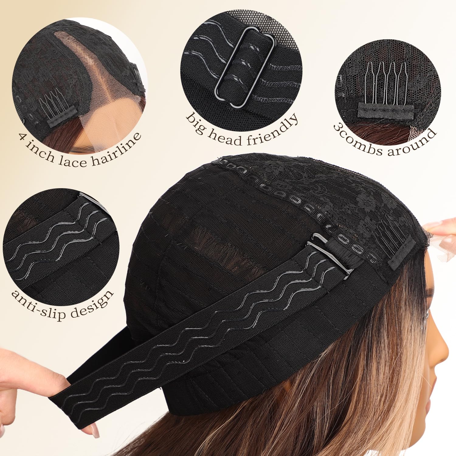 AISI HAIR dark brown highlights wig modeled for a natural confident look.