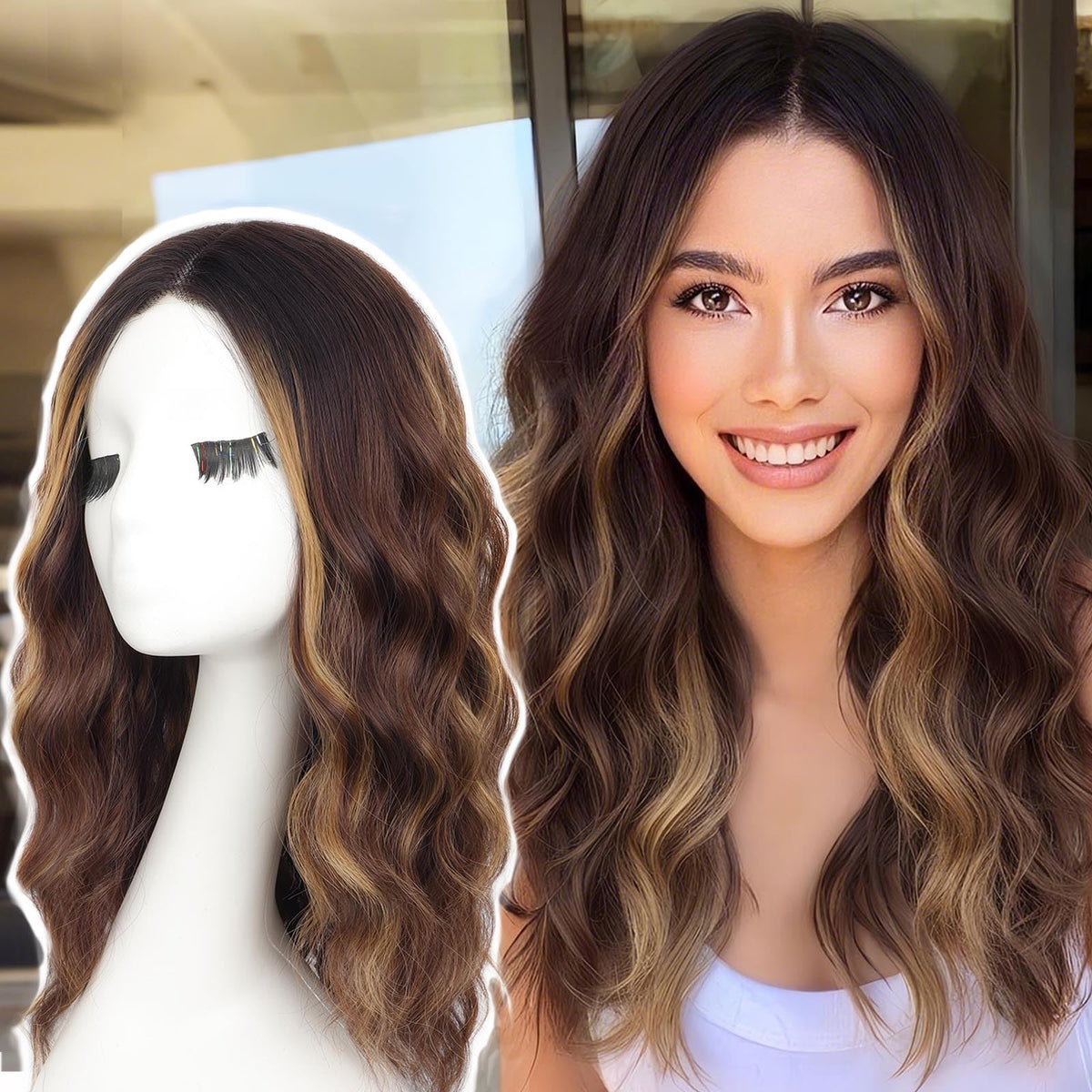 AISI HAIR highlights brown wig 18in for easy daily styling