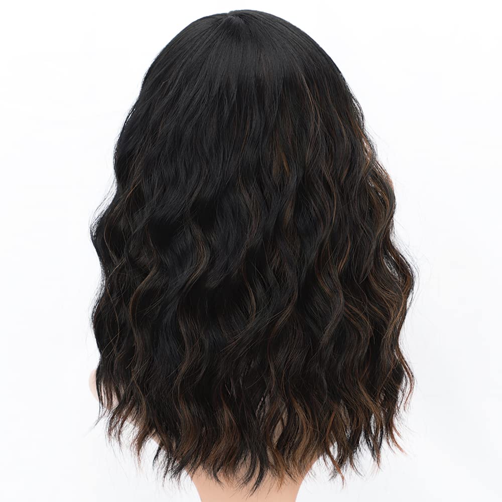 AISI HAIR wavy bob bangs color mix black-brown supports versatile fashion choices