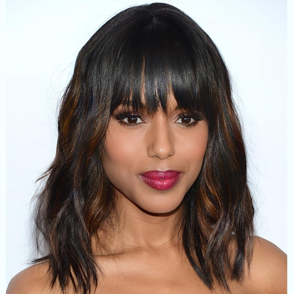AISI HAIR wavy bob bangs front view highlights natural styling for daily wear