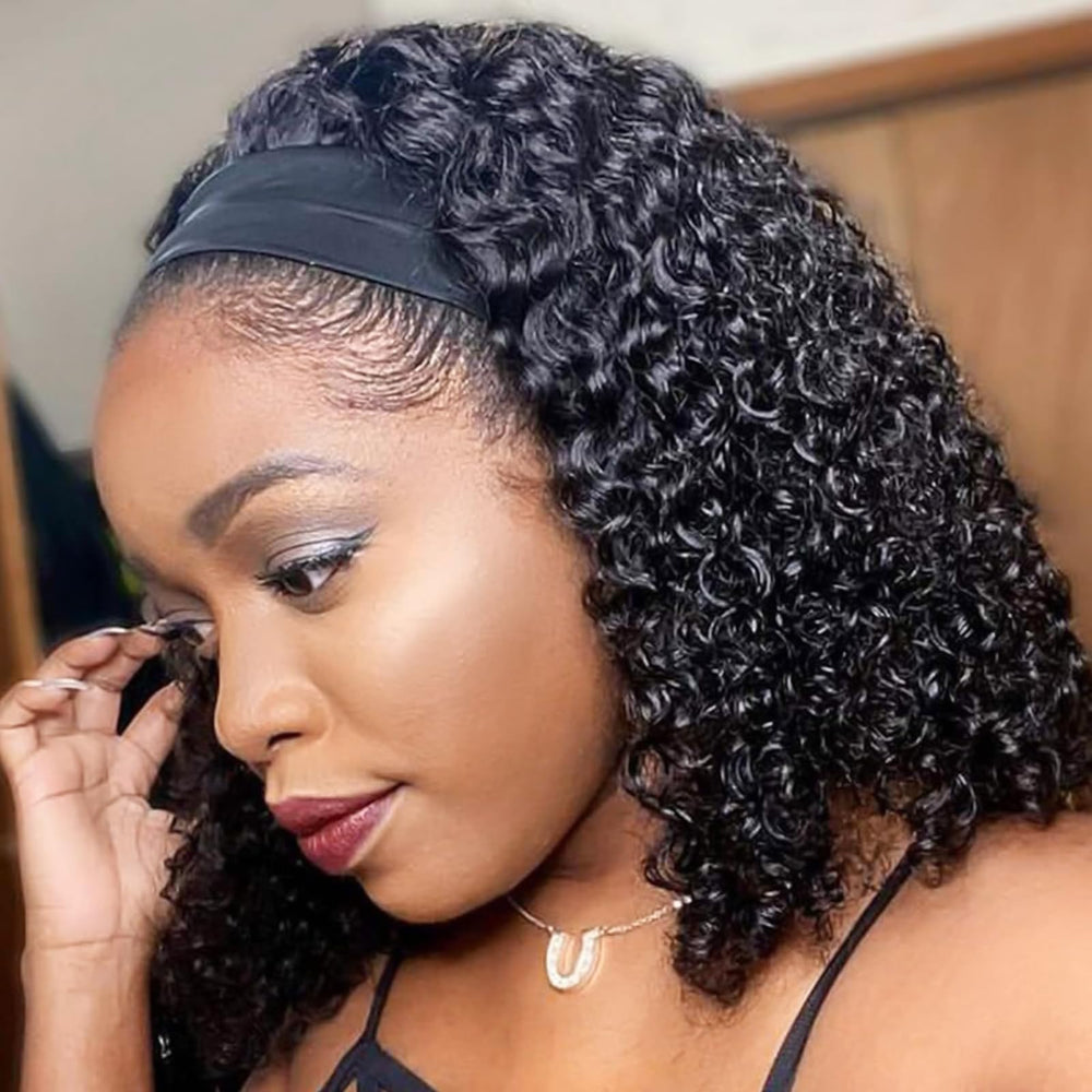 AISI QUEENS headband wig 12inch curly close-up showing natural texture for quick styling
