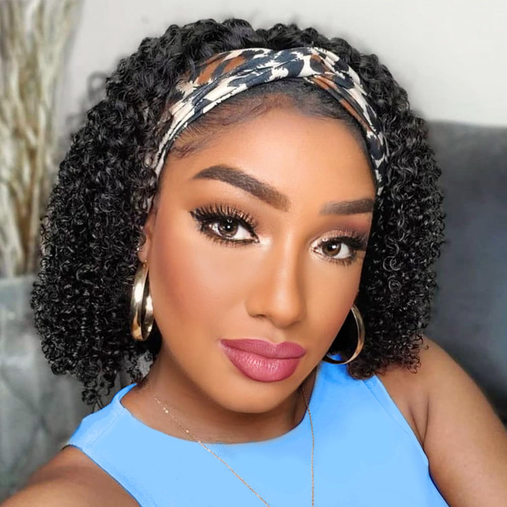 AISI QUEENS headband wig dense curly texture close-up for natural volume and shine.