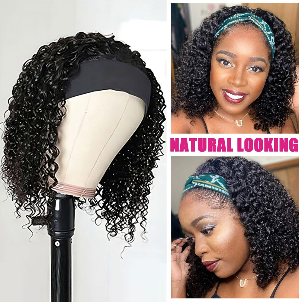 AISI QUEENS headband wig with ice silk headband offers comfortable, secure wear
