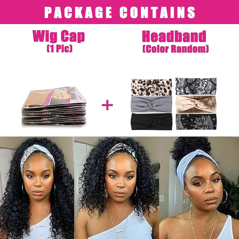 AISI QUEENS headband wig packaging includes extra headbands and wig cap.