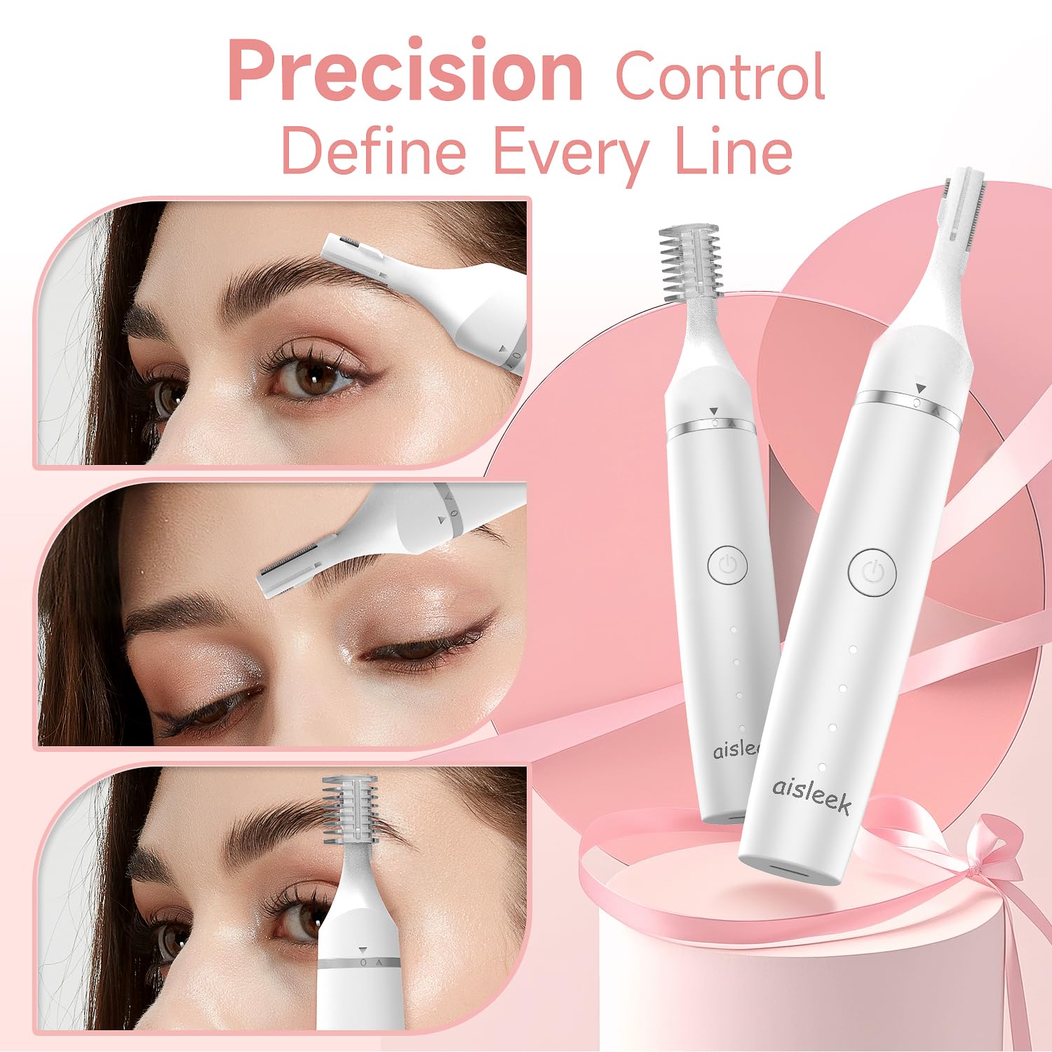 aisleek eyebrow trimmer with guide comb for precise shaping.