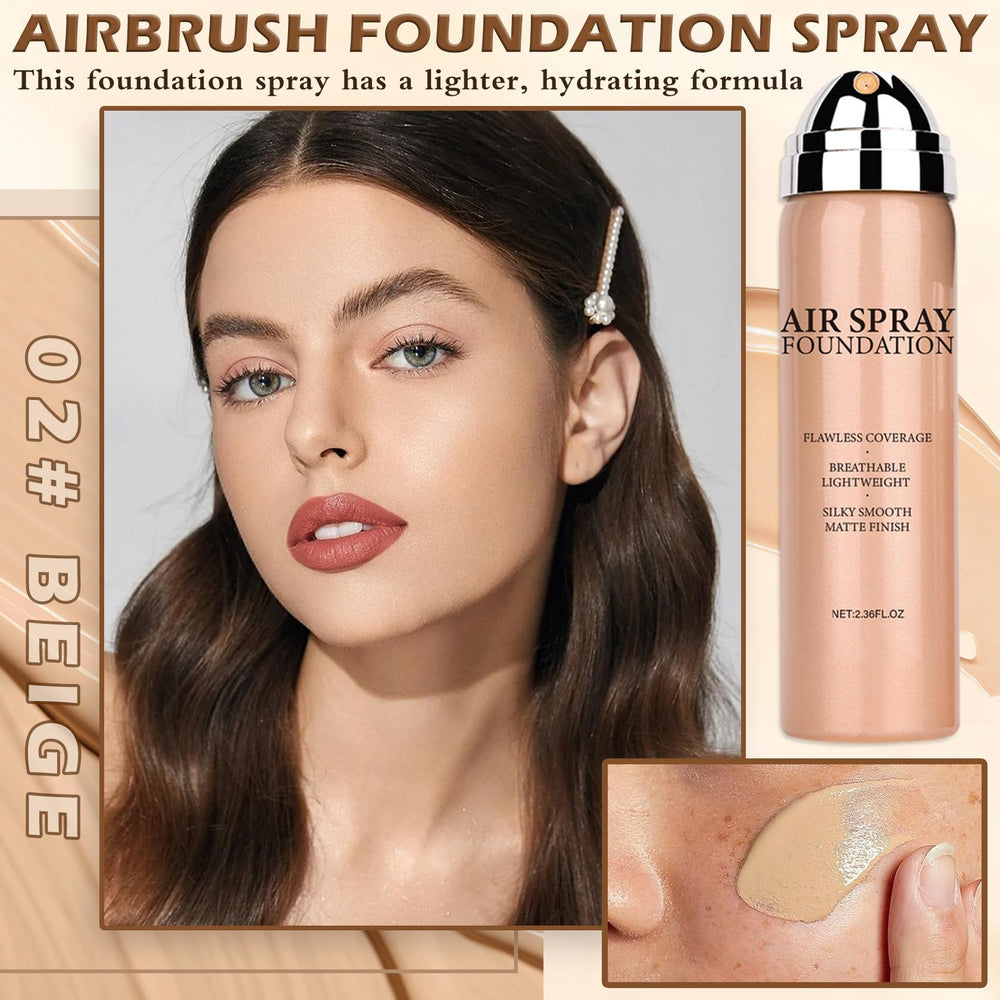 AIUEO airbrush foundation mist close-up shows ultra-fine spray for even application.