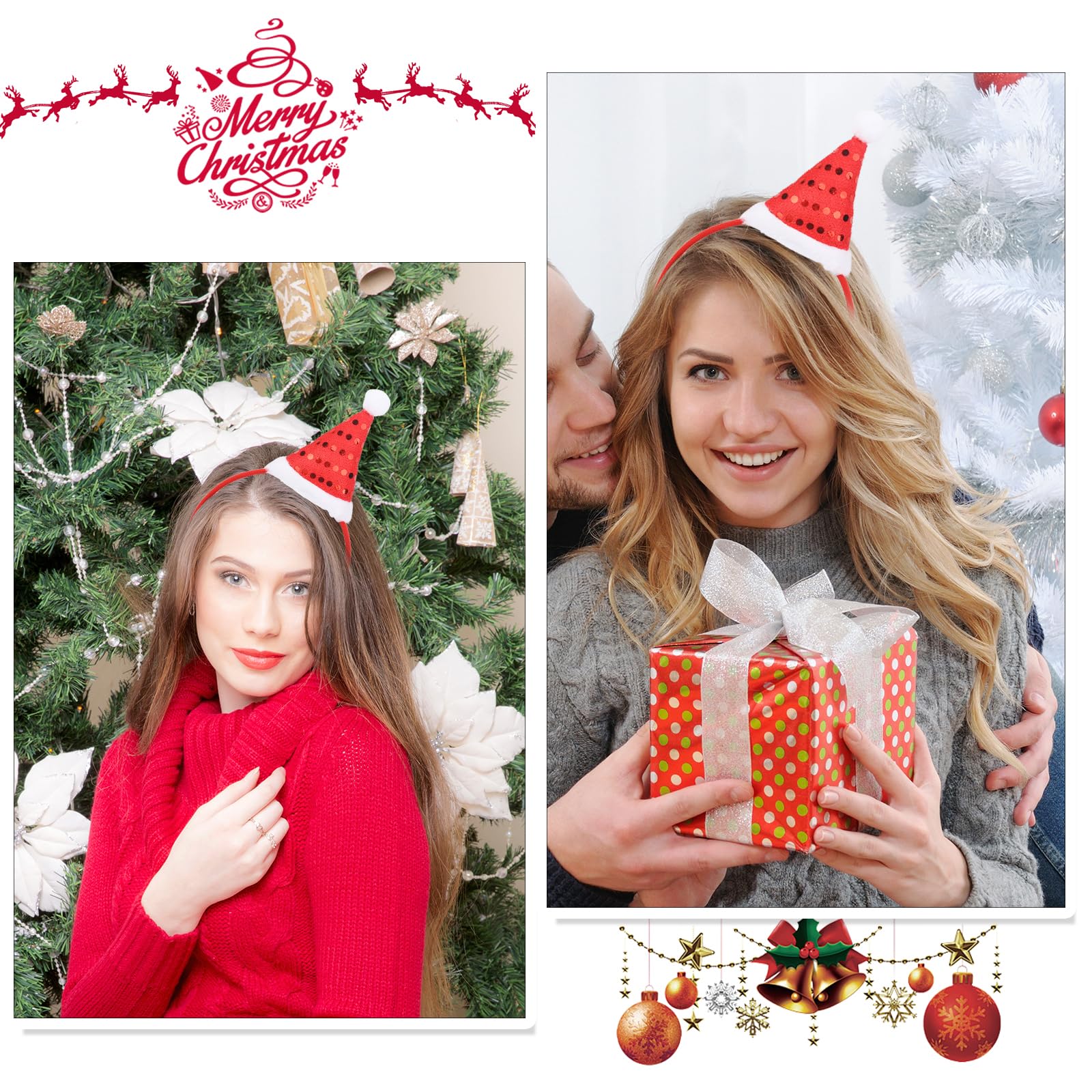 AIUPUOC red and gold color headbands add festive sparkle to outfits.