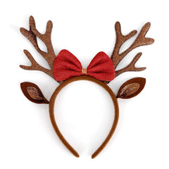 AIUPUOC reindeer headband with gold glitter antlers and bells for festive party styling.