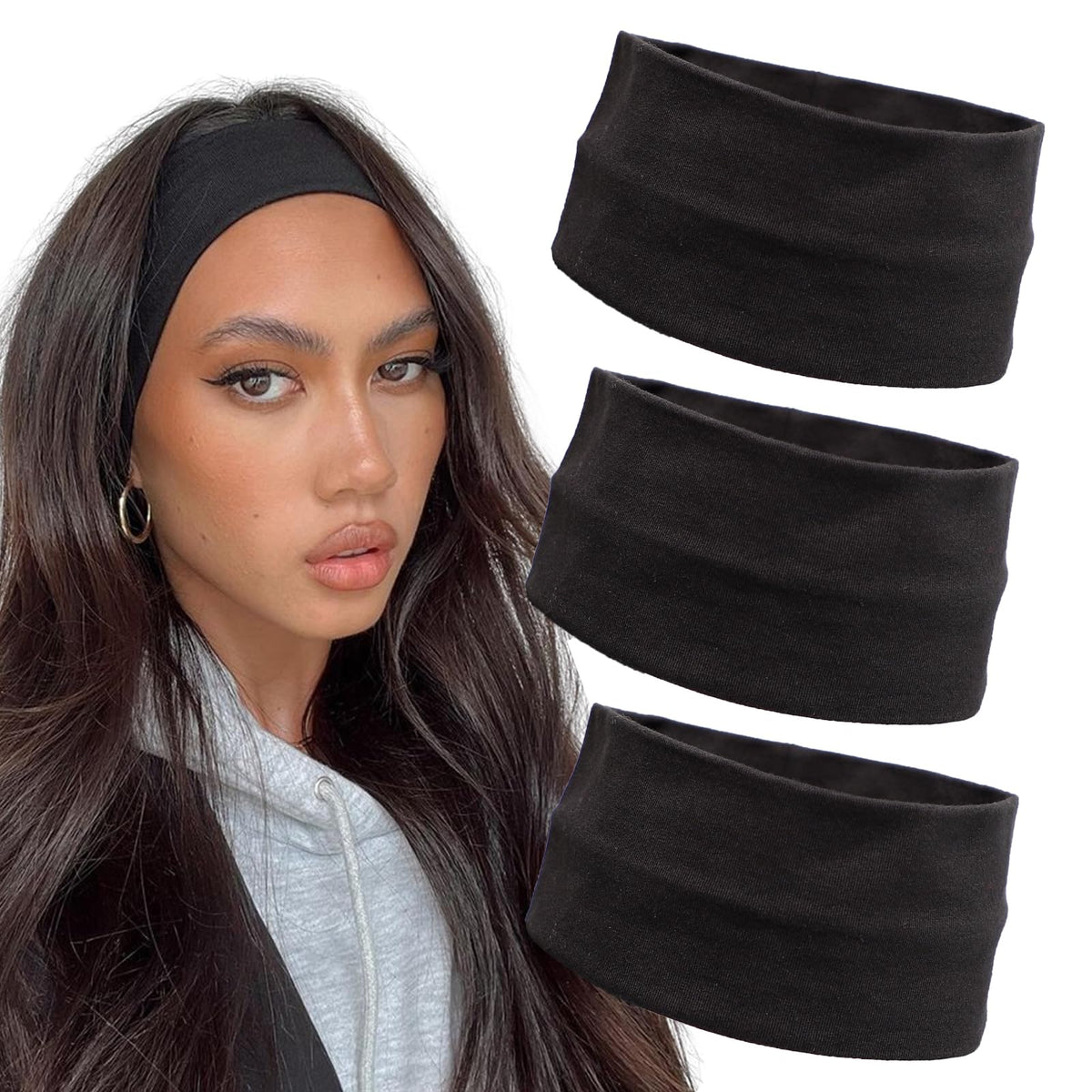 AIWLZOS headbands set in black with soft cotton for all-day comfort.