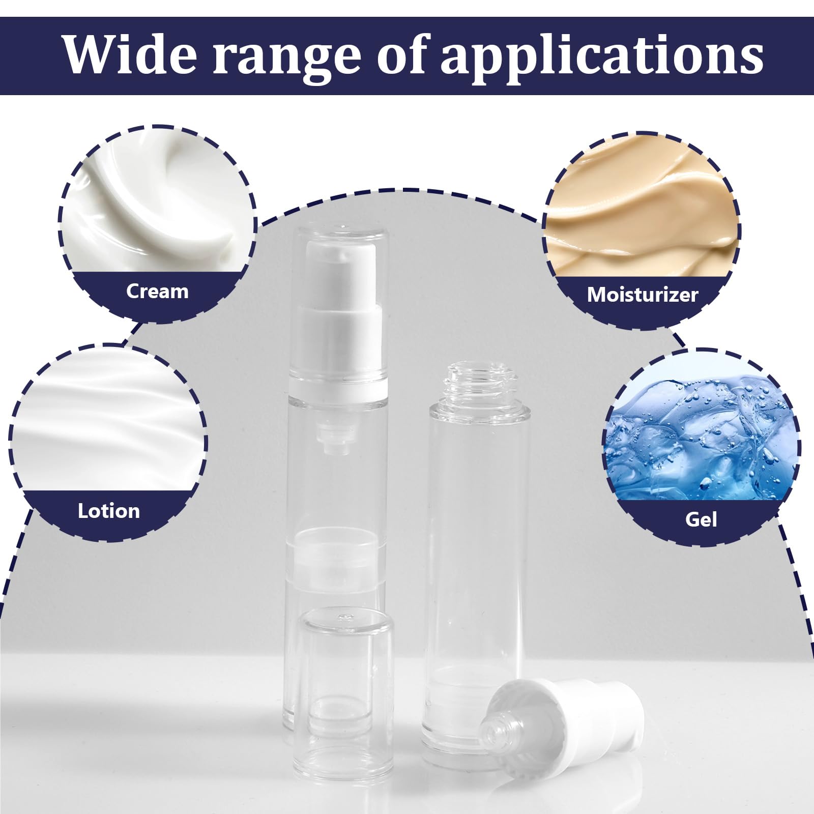 Aiyorse 10ml pump bottles—suitable for foundation, gels, and body care.