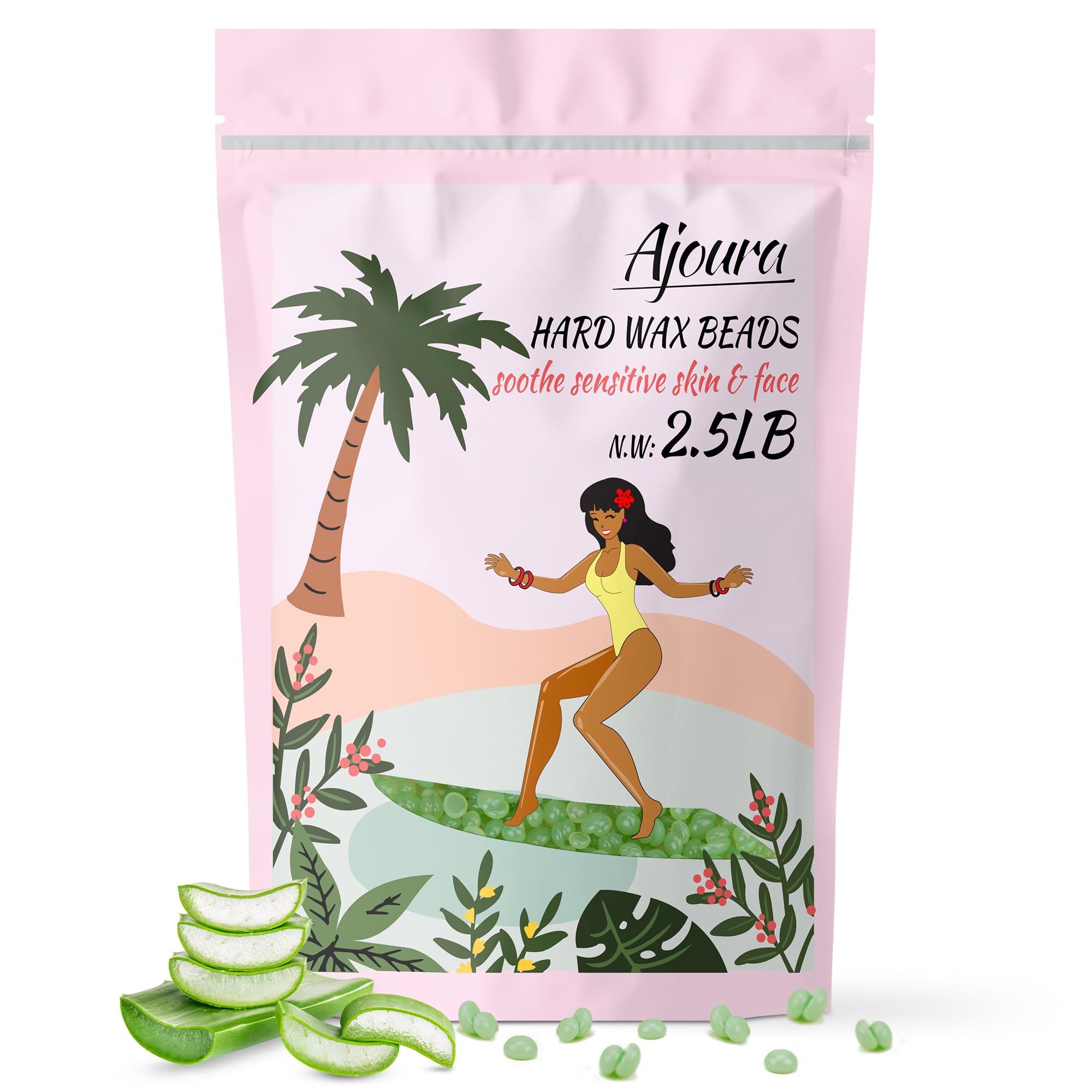Ajoura Aloe Hard Wax Beads 2.5lb pack for salon-ready full-body waxing at home.