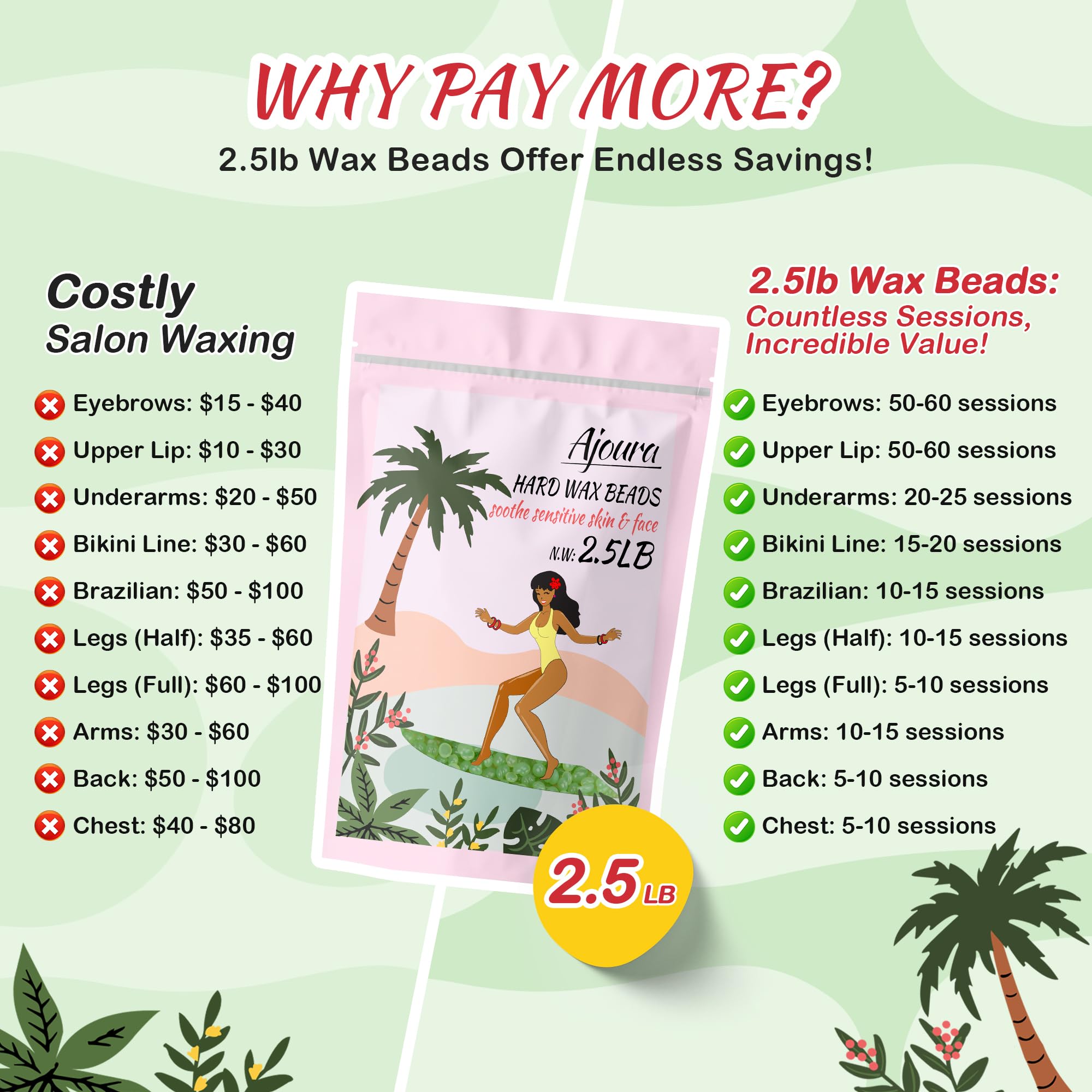 Ajoura Aloe Hard Wax Beads aloe-infused formula supports sensitive skin during waxing.