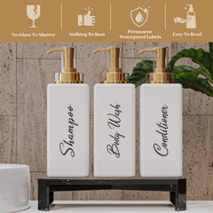 Akalin multipurpose bathroom dispenser set, versatile for shampoo, body wash, and lotion.