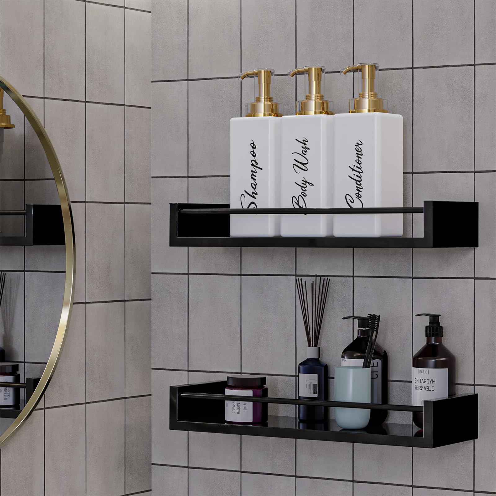 Akalin refillable conditioner bottle 16oz in white-gold, keeps grooming routine tidy.