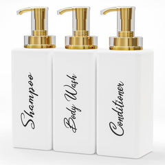 Akalin refillable shampoo bottle 16oz in white-gold, compact for organized shower storage.