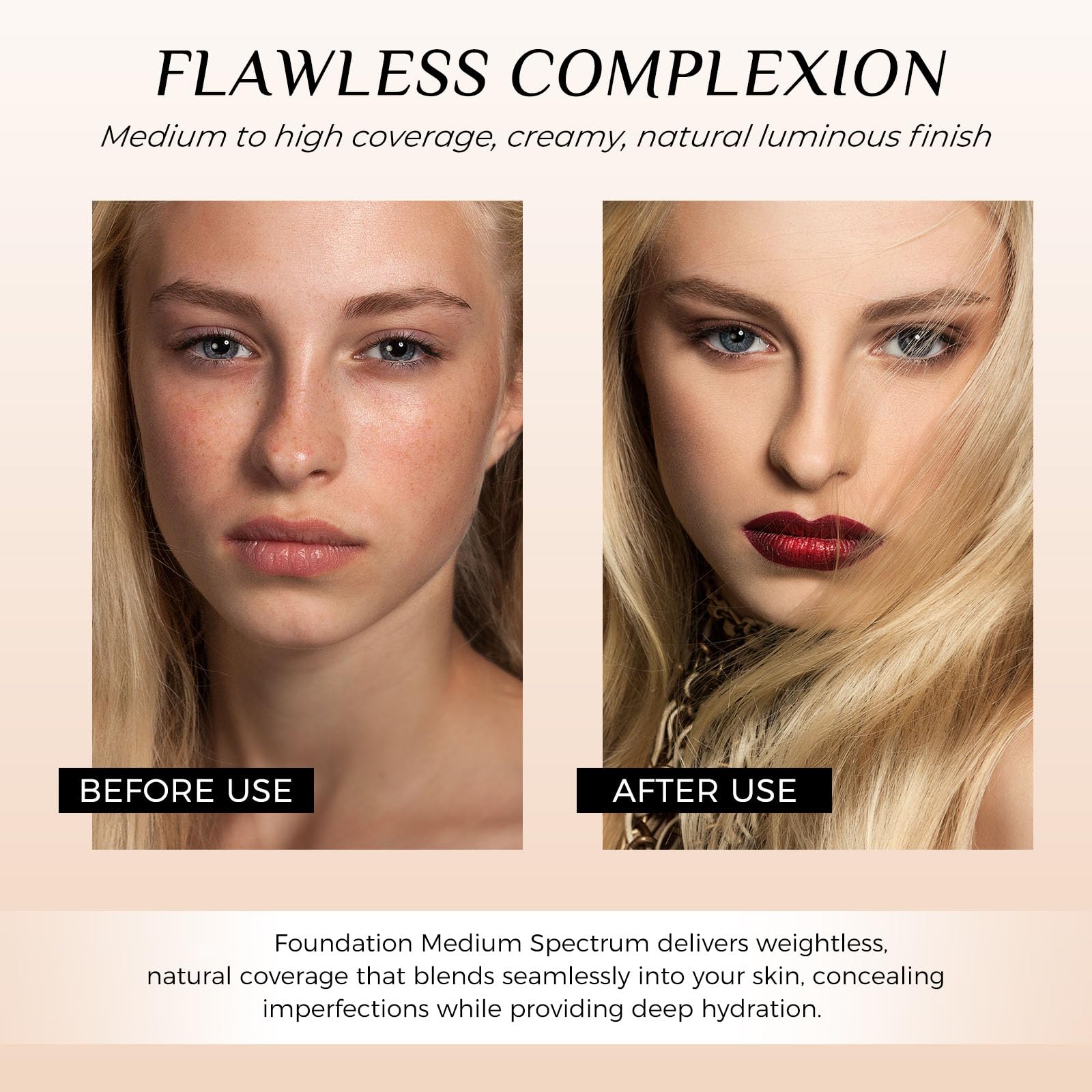akareni Color Changing Foundation on skin-tone demonstrates natural, even coverage.