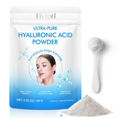 Akareni Hyaluronic Acid Powder packaging close-up highlighting purity and vegan formula for clean skincare.