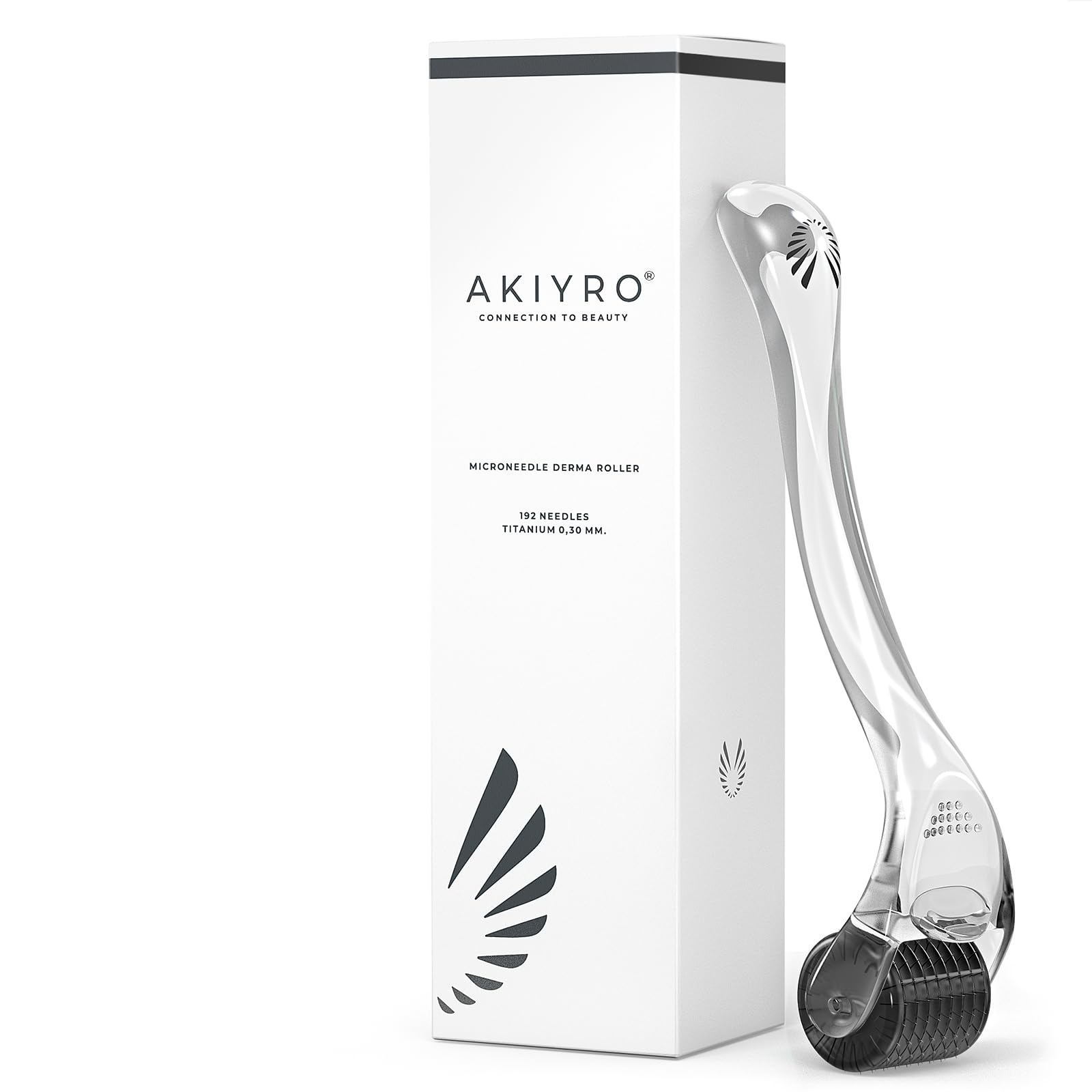 AKIYRO Derma Roller 0.30mm needle close-up aids skincare product absorption.