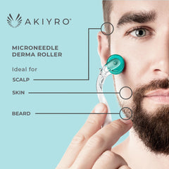 AKIYRO Derma Roller on scalp for targeted care during scalp health routine