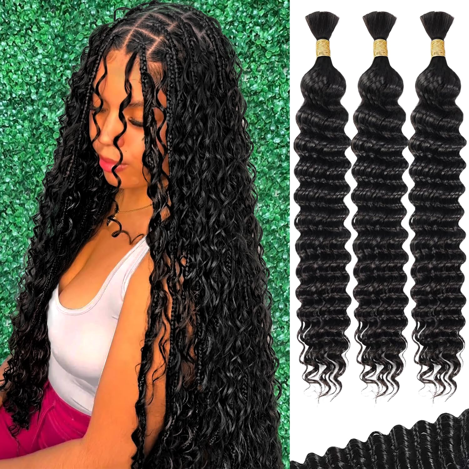 AKONSOUL 22 Inch Deep Wave Bulk Braiding Hair – 100% Brazilian Virgin ...