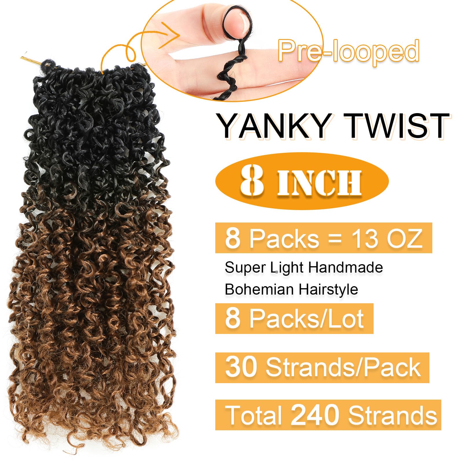 Aksice pre-looped yanky twist for quick attachment and easy styling