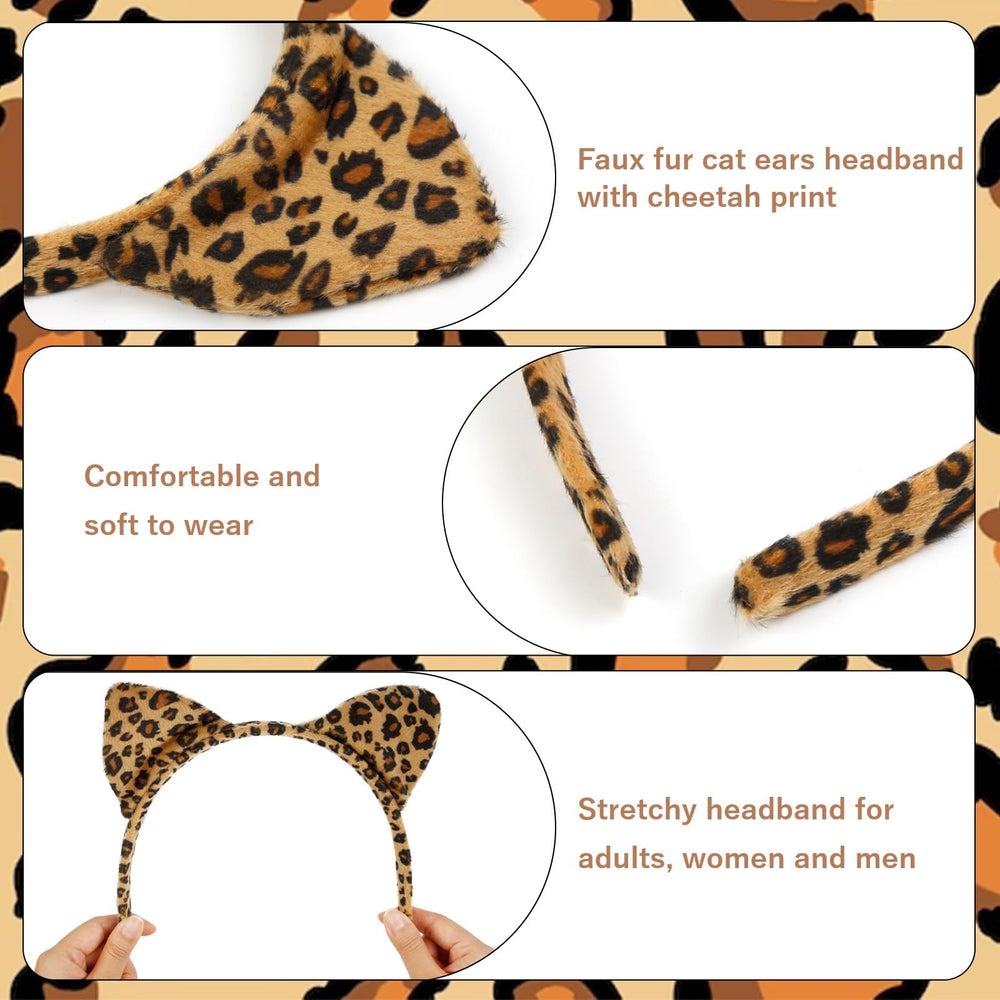 AKTVSHOW cheetah ears headband on head demonstrates comfortable, flexible fit for long wear.
