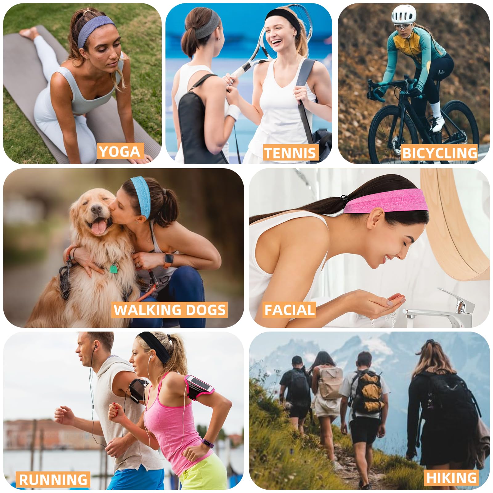 AKTVSHOW Sweat Bands Headbands six-pack color variety for daily wear and workouts