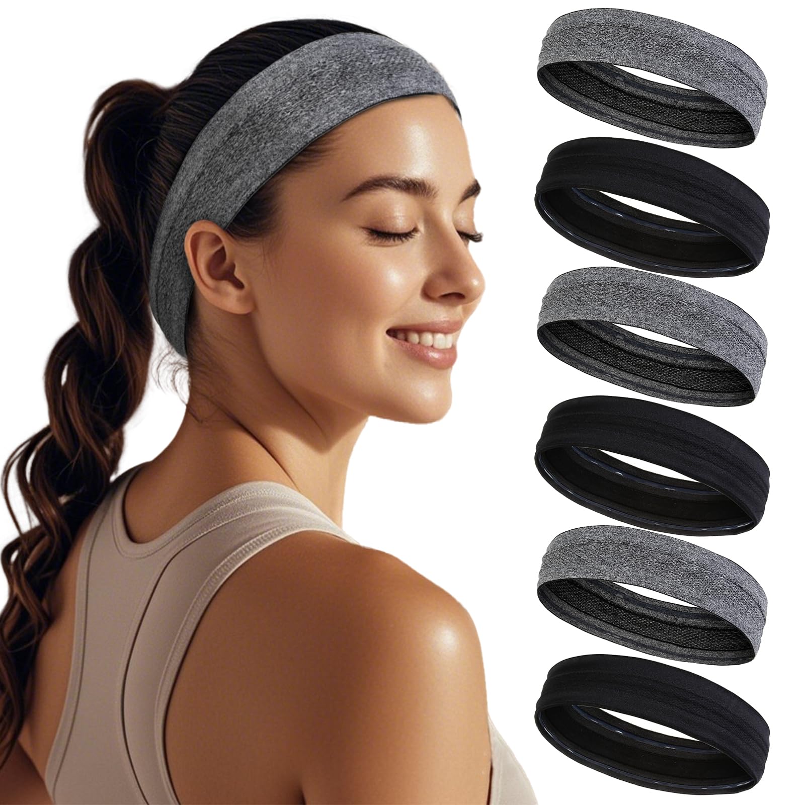 AKTVSHOW Sweat Bands Headbands worn by model for secure, non-slip performance during workouts
