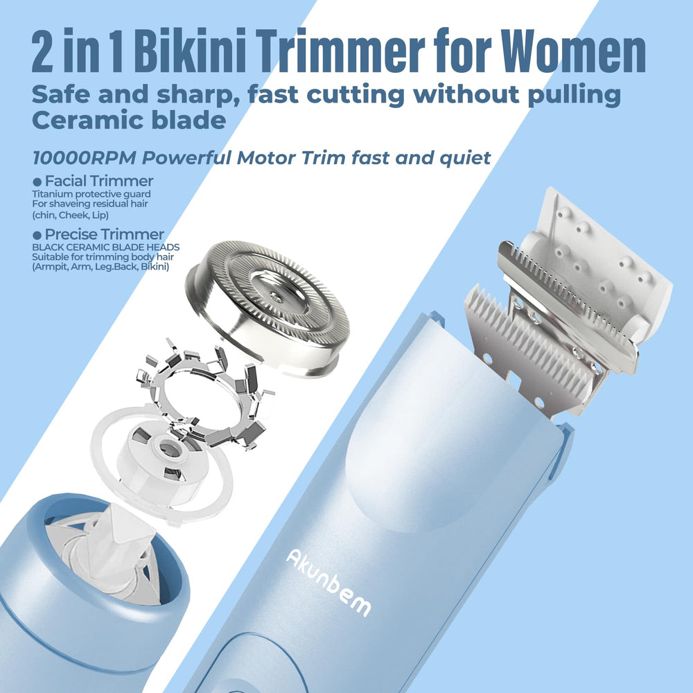 Akunbem bikini trimmer dual head side view supports versatile grooming