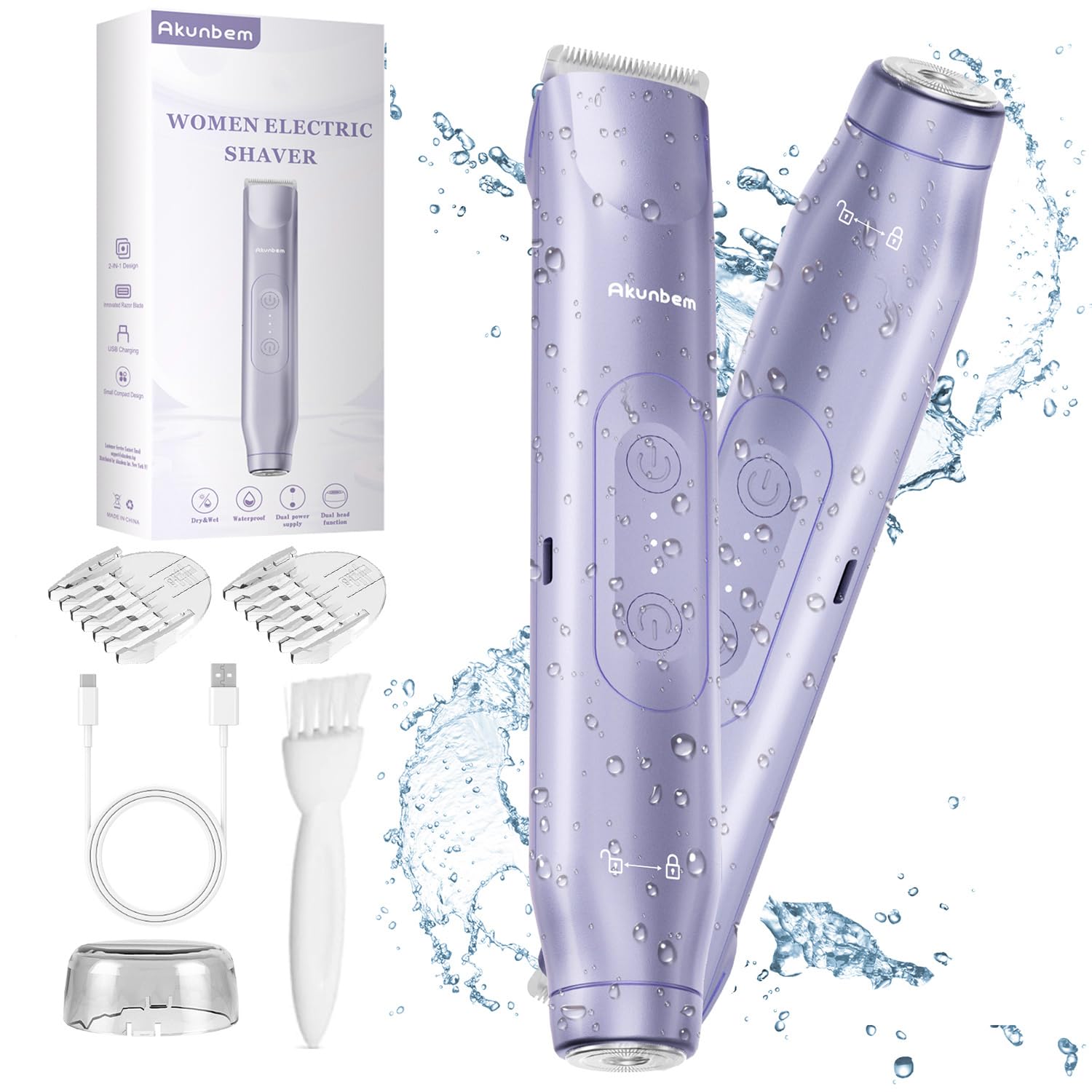 Akunbem bikini-trimmer dual-head design enabling versatile body and facial grooming.