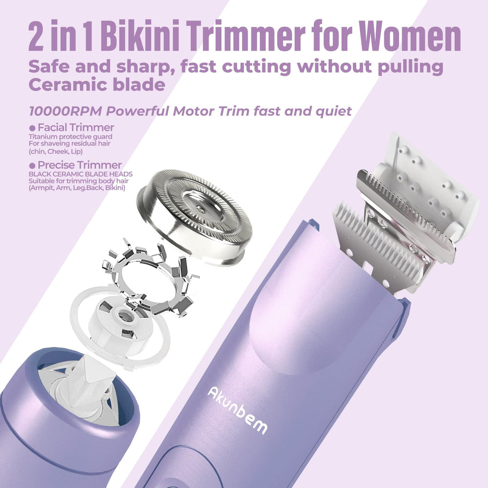 Akunbem bikini trimmer IPX7 for wet and dry use in any setting.