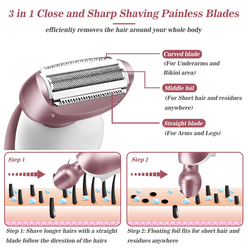 Akunbem women's shaver detachable-head demonstrates easy cleaning.