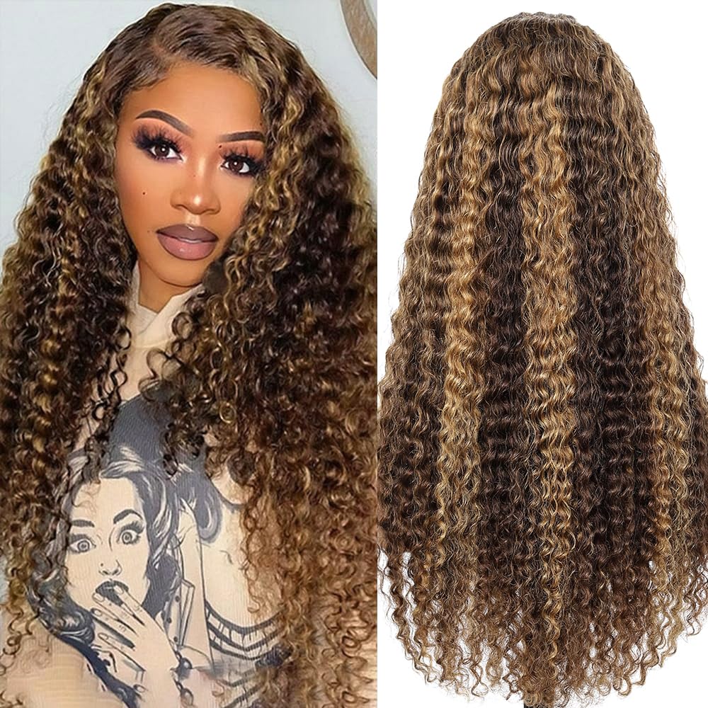 AKUZO 13x6 ombre honey blonde deep wave front wig for natural seamless lace blending