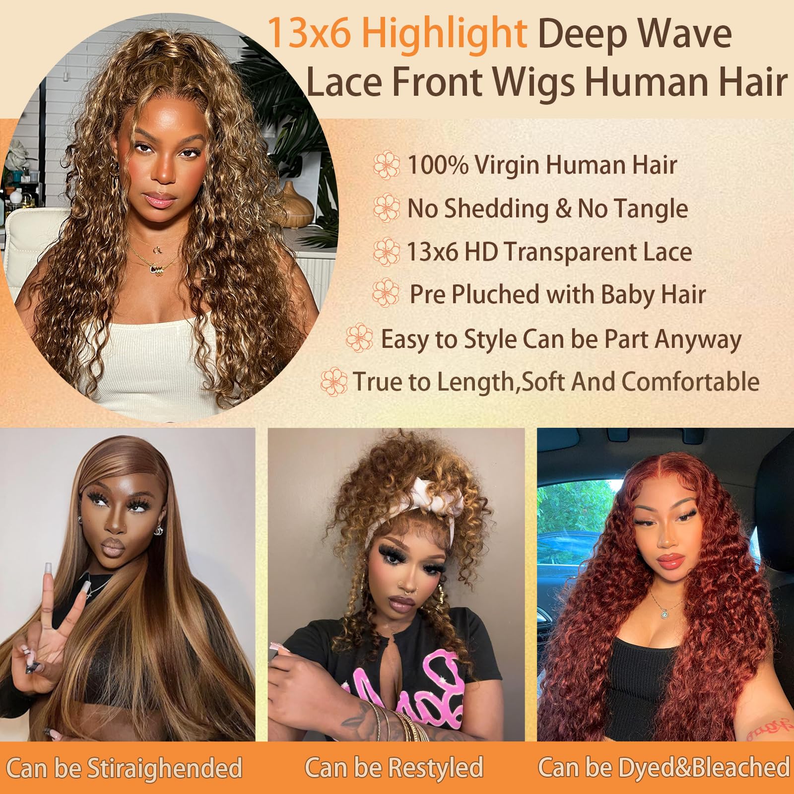 AKUZO 6-inch deep parting space image showing flexible styling options and breathable lace