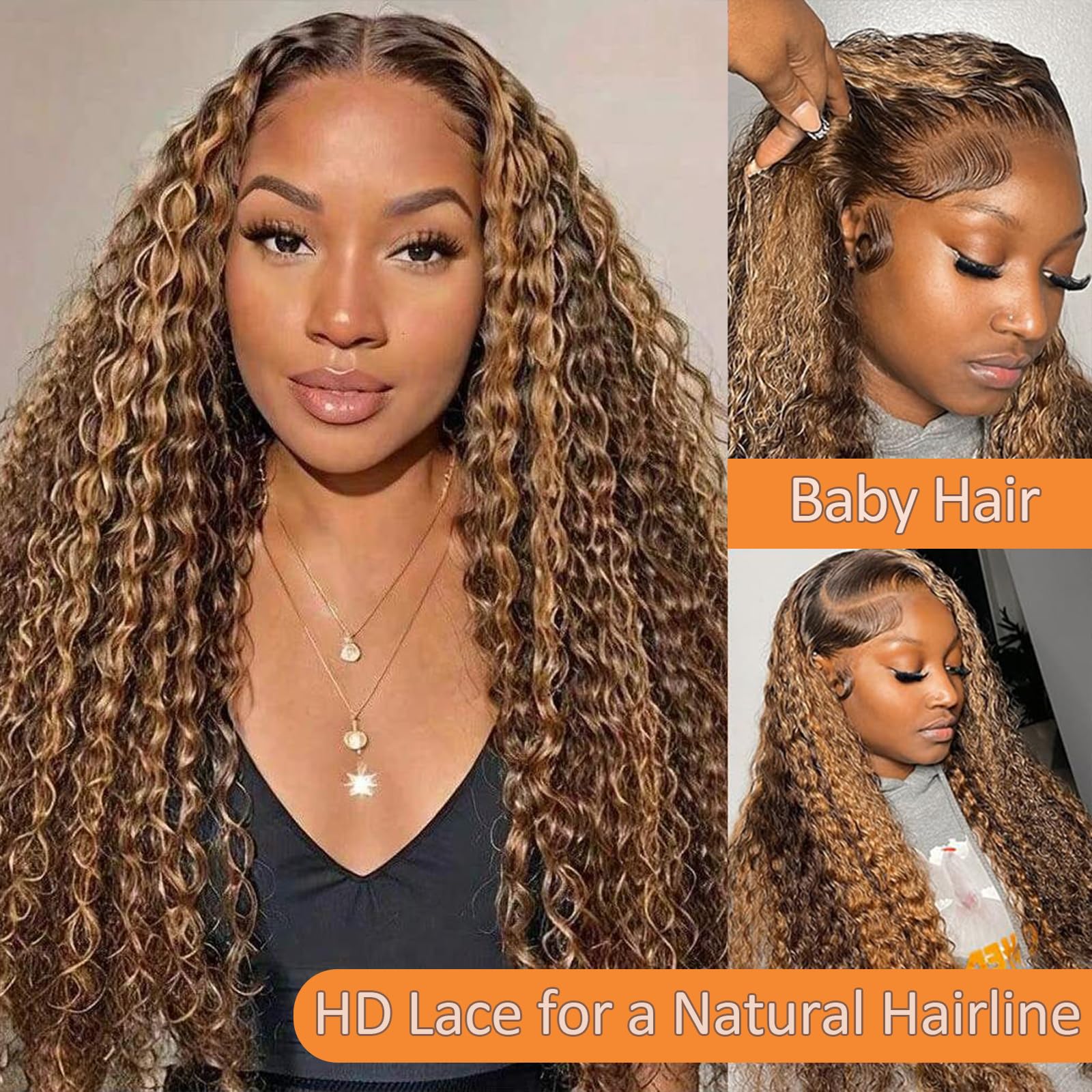 AKUZO honey blonde highlight deep wave lace image highlights vibrant color and versatile parting