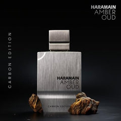 Al Haramain Amber Oud Carbon Edition front view bottle showcases a versatile scent for occasions.