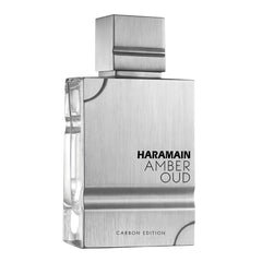 Al Haramain Amber Oud Carbon Edition EDP bottle close-up, premium long-lasting woody aroma.