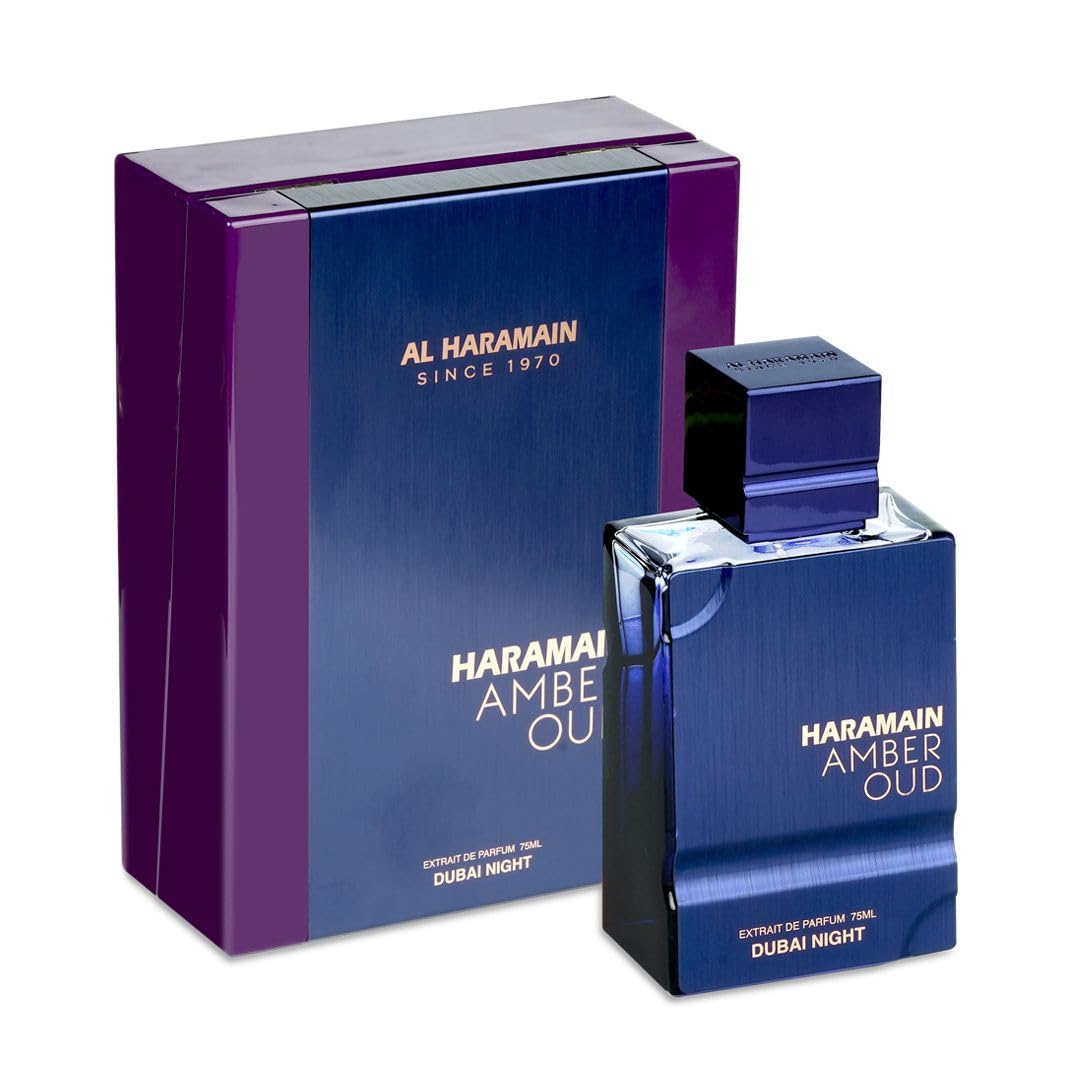 Al Haramain Amber Oud Dubai Night bottle front shows premium packaging and elegant design.