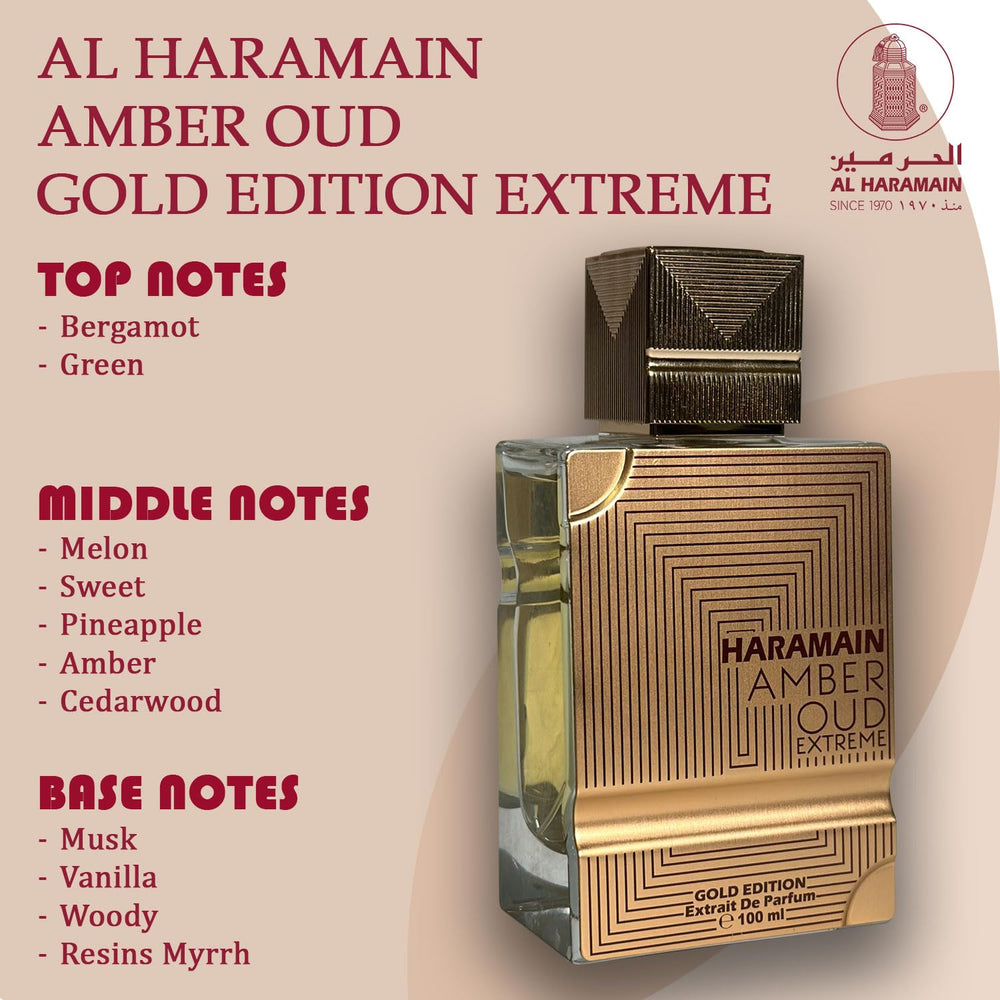Al Haramain Amber Oud Gold Edition Extreme flacon closeup; precise spray and smooth aroma projection.