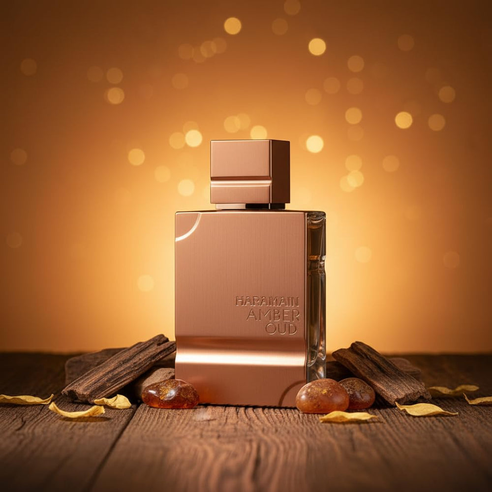 Packaging box presents gift-ready presentation for Al Haramain Amber Oud Gold Edition.