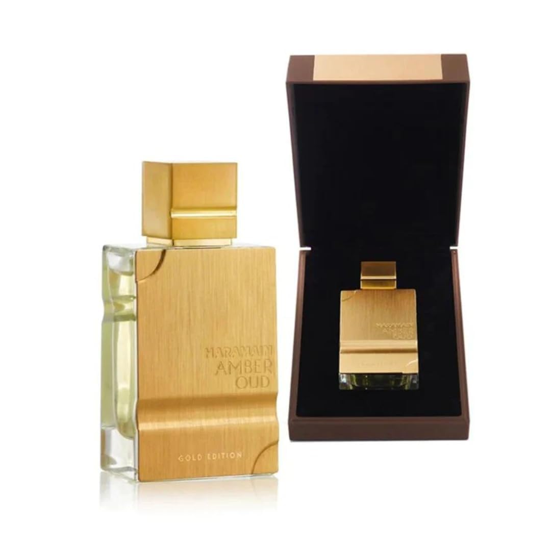 Al Haramain Amber Oud Gold Edition packaging, sleek box ideal for gifting and travel.