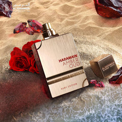 Amber Oud Ruby EDP gift box presents luxurious packaging for special occasions.
