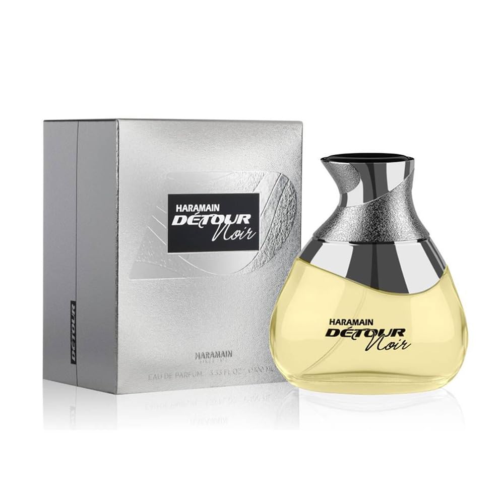 Al Haramain Detour Noir bottle front view for unisex allure and everyday wear.