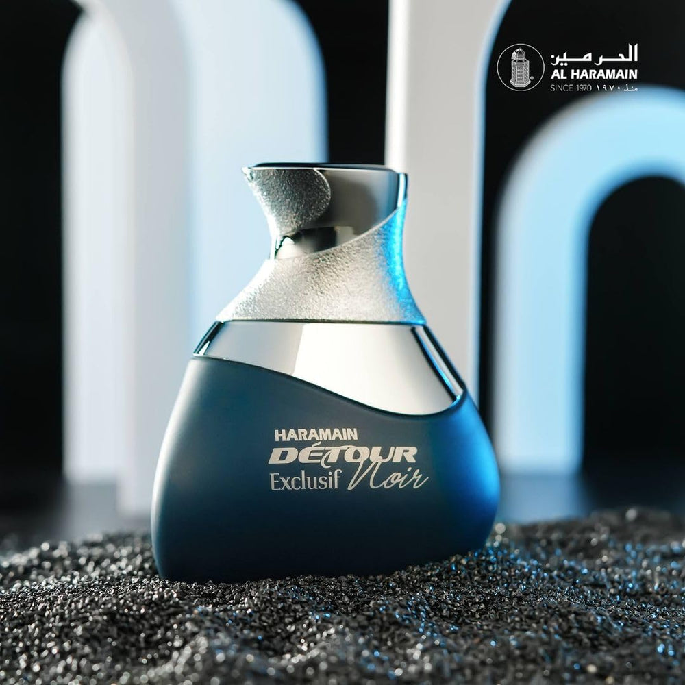 Al Haramain Detour Noir Exclusif cap detail communicates luxury craftsmanship for gift-ready presentation.