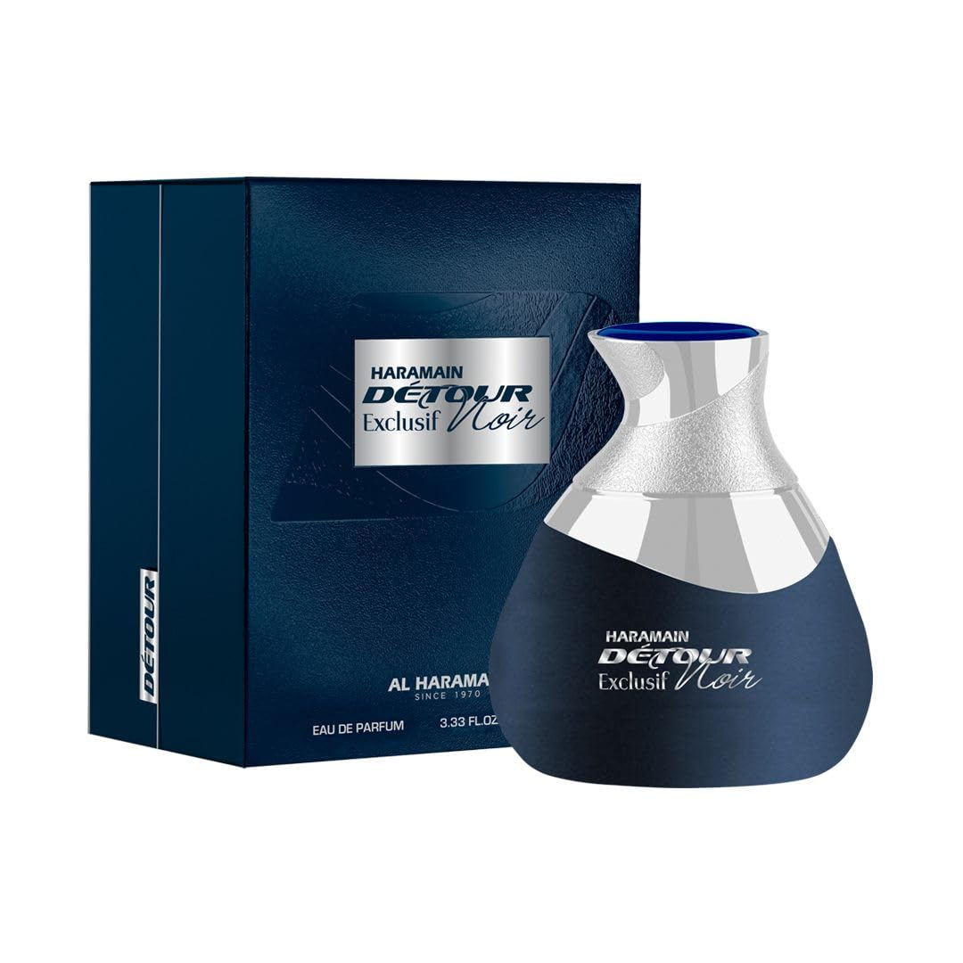 Al Haramain Detour Noir Exclusif frasco frontal, ideal uso diario elegante