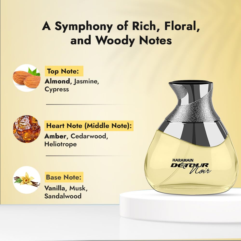 Al Haramain Detour Noir on skin after spray for lasting warmth.