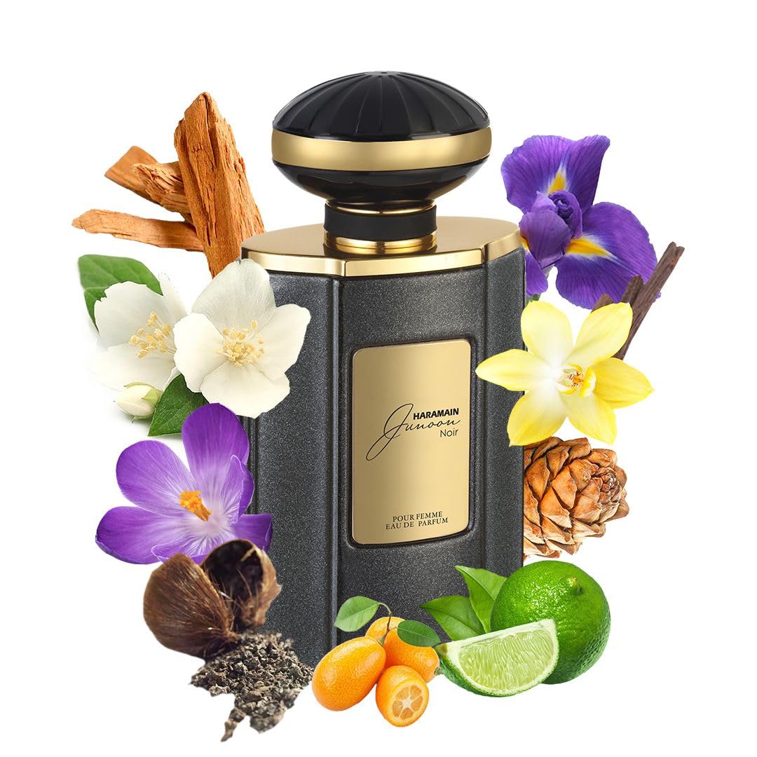 Al Haramain Junoon Noir box front view signals sophistication for special occasions.