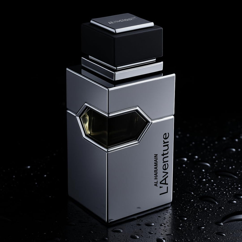 Al Haramain L'Aventure bottle design showcases elegant craftsmanship