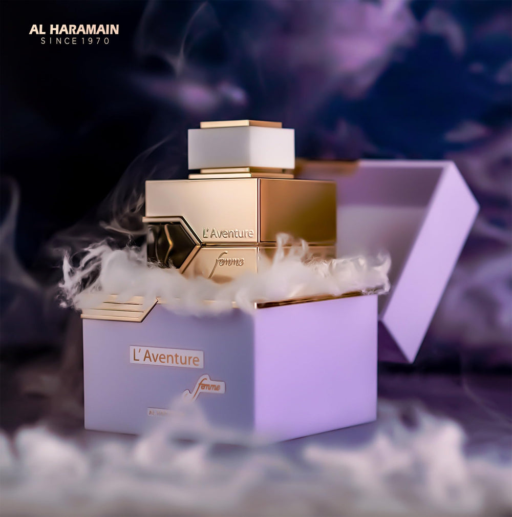 Al Haramain L'Aventure Femme EDP cap detail highlights premium design.